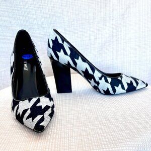Vintage Nine West Fabric Houndstooth Architectural Patent Leather Heel M…